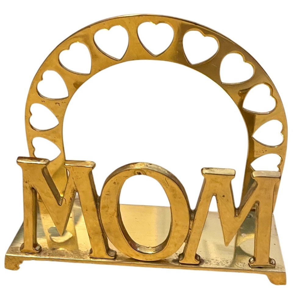 Vintage MOM Napkin Holder Bill/Letter/Envelope Holder  Desktop Brass Stainless‎